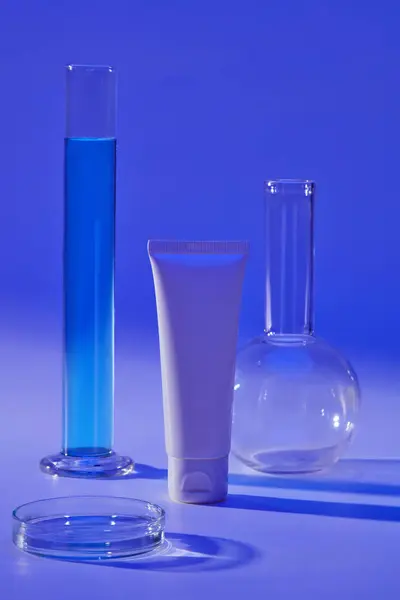 Blanko Etikett Weißes Rohr Mit Einem Schlauch Petrischale Und Flachboden — Stockfoto