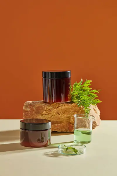 Due Vasi Vetro Decorati Con Blocco Pietra Una Piastra Petri — Foto Stock