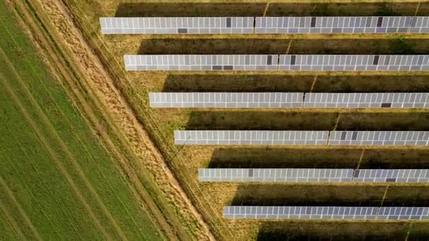 Mezőgazdasági Napelemes Fotovoltaikus Panelek Drónantenna Nézetből Forgatott Billenőképpel Kombinálva — Stock videók