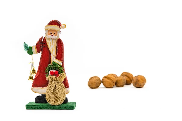 Papai Noel Figura Madeira Nozes Cortadas Como Estúdio Tiro Fundo — Fotografia de Stock
