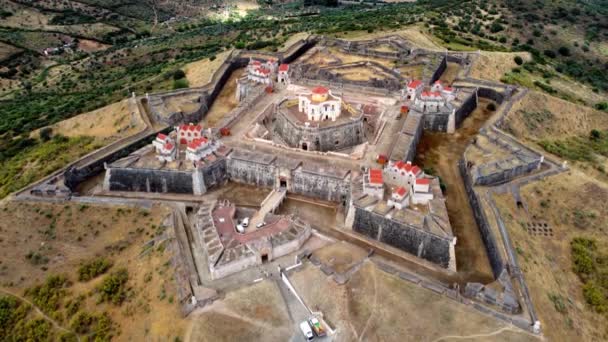 Aerial Video Zoom Out Footage Impressing Fortress Landmark Nossa Senhora — 图库视频影像