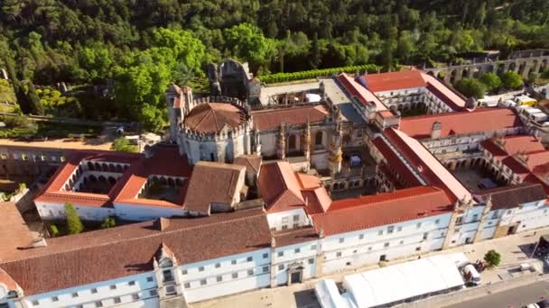 Aerial Drone View Tomar Unesco World Heritage Site Christ Monastery — Vídeo de Stock