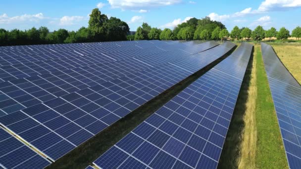 Aerial View Trucking Shot Solar Park Rows Solar Panels Rural — Stock Video