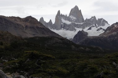 Patagonya 'daki Fitzroy Dağı ve Vadisi Bulutlu Gün Arjantin Şubat 2018' de görülüyor. Yüksek kalite fotoğraf