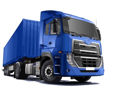 Mavi sanat 3D büyük güç kamyonu kamyon baş tasarım konteynır yarı kargo kargo kargo otoyol simgesi logo sembolü grafik gerçekçi vektör izole beyaz arka plan