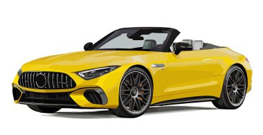 Lüks premium realistik sedan coupe rengi koyu renk yeni 3D araba şehir elektriği 300 sınıf güç modeli yaşam tarzı modern sanat tasarım vektörü izole edilmiş sarı şablon.