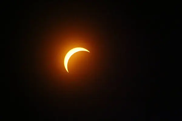 View of a Partial Solar Eclipse, Between First and Second Contacts, Sun Seen with Solar Filter, April 8, 2024, Dublin, Ohio