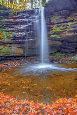 Sonbaharda Dundee Şelalesi manzarası, Beach City Wilderness Area, Ohio