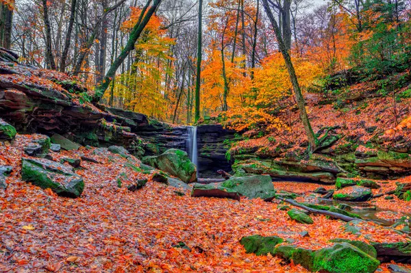 stock image View of Dundee Falls in Autumn, Beach City Wilderness Area, Ohio