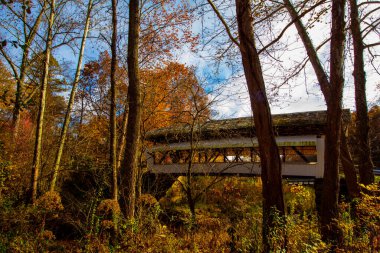 Mink Hollow Covered Bridge in Autumn, Arney Run Park, Lancaster, Ohio clipart