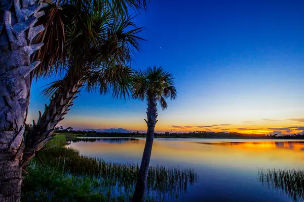 Zobel Gölü 'nde Günbatımı manzarası, George LeStrange Konservesi, Fort Pierce, Florida