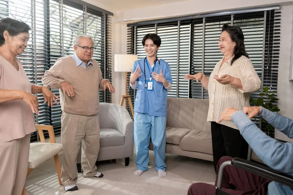 Group of Asian senior people are given advice by professional self care psychologist  at elderly healthcare center, elder group therapy Geriatric consultation concept