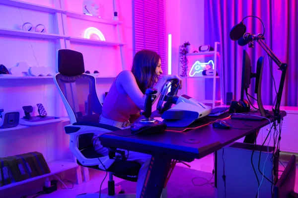 Junge Asiatische Hübsche Frau Pro Gamer Haben Live Streaming Videospiel — Stockfoto