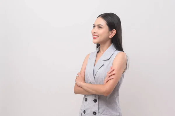 stock image Portrait of beautiful woman over white background studio.