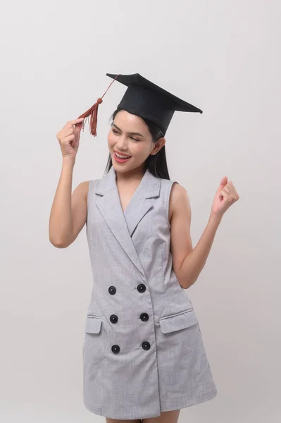 Young Smiling Woman Wearing Graduation Hat Education University Concept — Stock Photo, Image