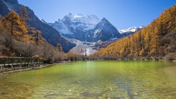 stock image pearl lake with snow mountain  in yading nature reserve, Sichuan, China.