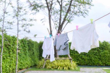 Çamaşırları çamaşır ipine astılar. Mavi gökyüzüne karşı kurudukları için.