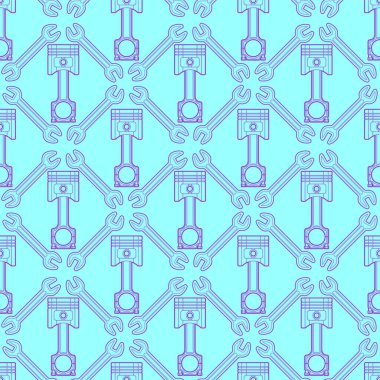 Motor pistonu ve İngiliz anahtarı deseni pürüzsüz. Motosiklet pistonları. Araba atölyesi dokusu