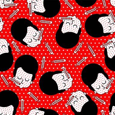 Hastalık Geçmişi. Hasta ve termometre desenli dikişsiz.. 