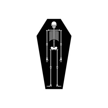 Tabuttaki iskelet. Mezarda ölü bir adam. Vektör illüstrasyonu