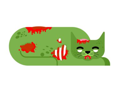Zombi kedi izole edilmiş. Zombi hayvanı. Vektör illüstrasyonu