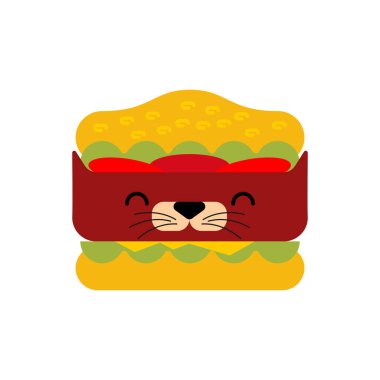 Burger Cat çizgi filmi izole edildi. Hamburger kedisi.