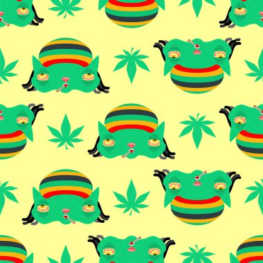 Çakırkeyif Rasta kedi desenleri kusursuz. Çılgın evcil hayvan. arka plan kırmızı gözlü kedi bağımlısı.