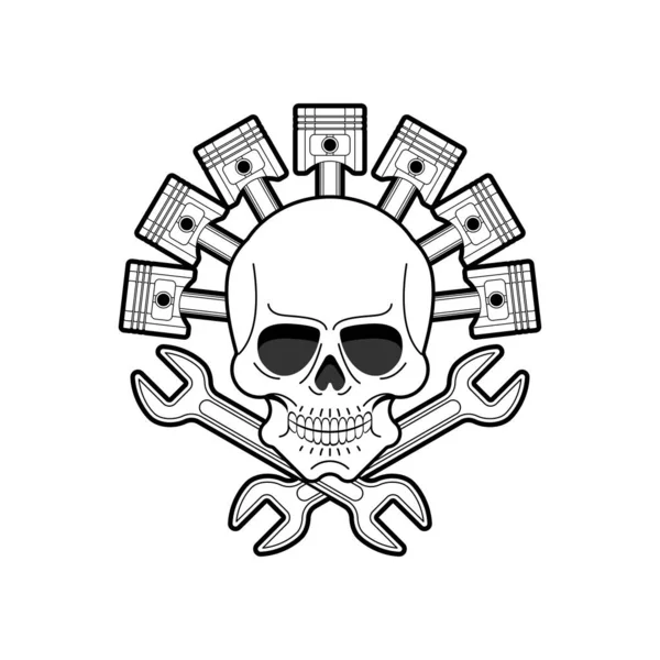 Череп Знак Поршня Двигуна Значок Мотоциклетних Пістолетів Символ Автомайстерні — стоковий вектор