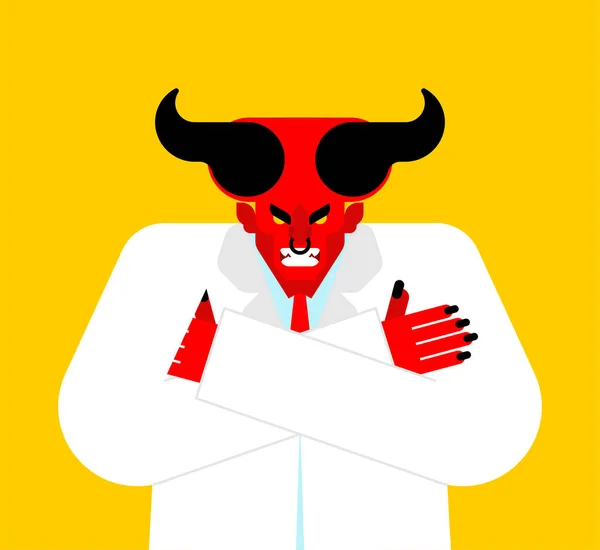 Doctor Del Diablo Doctor Satán Con Bata Blanca Ilustración Vectorial — Vector de stock