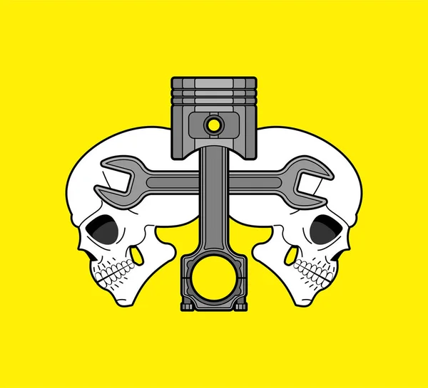 Знак Череп Двигатель Икона Мотоцикла Поршни Символ Автомастерской — стоковый вектор