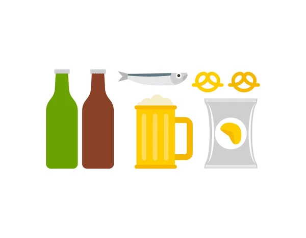 ビールと軽食セットのアイコン 魚やチップとビールのシンボルのマグカップ パブの看板 — ストックベクタ