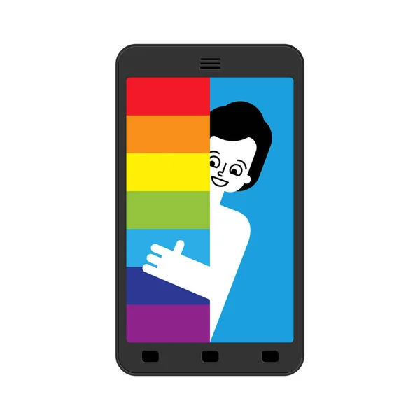 在网上发布 Lgbt男人在电话里 个人公开和自愿承认属于性或性别少数群体的概念 — 图库矢量图片