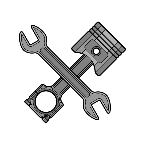 Motorový Píst Klíč Ikona Motocyklových Pístů Symbol Dílny — Stockový vektor