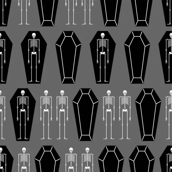 スケルトンと棺のパターンをシームレスに 墓の中の死んだ男 ベクターテクスチャ — ストックベクタ