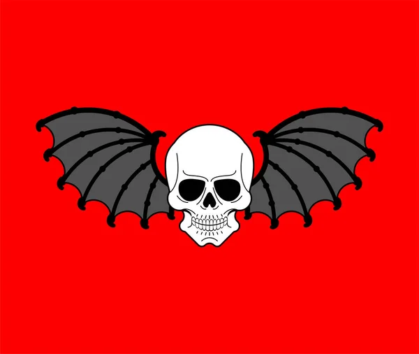 Totenkopf Mit Fledermausflügeln Zeichen Satans Skelettkopf Des Teufels — Stockvektor