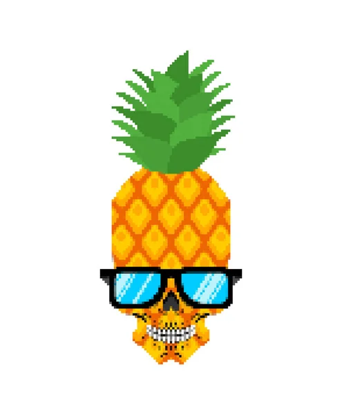 Ananas Skalle Pixel Konst Skelett Huvud Och Tropisk Frukt Bit — Stock vektor