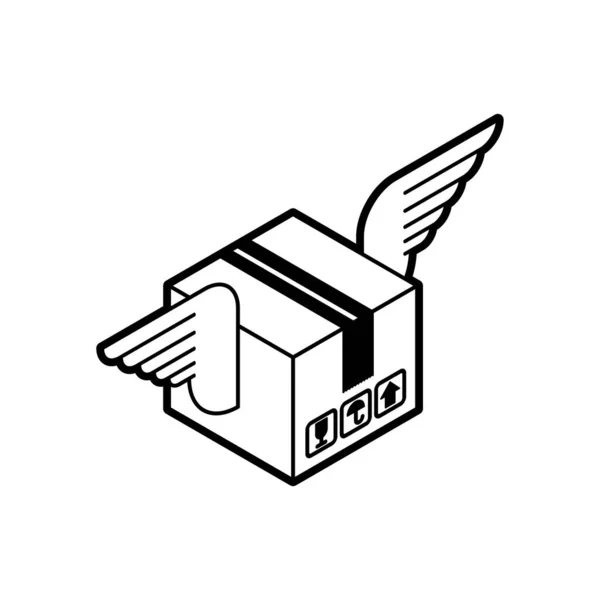 Крылатая Коробка Надписью Посылка Символом Доставки Крыльев — стоковый вектор