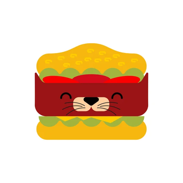 Burger Cat Cartoon Isolated Hamburger Cat — Stock Vector