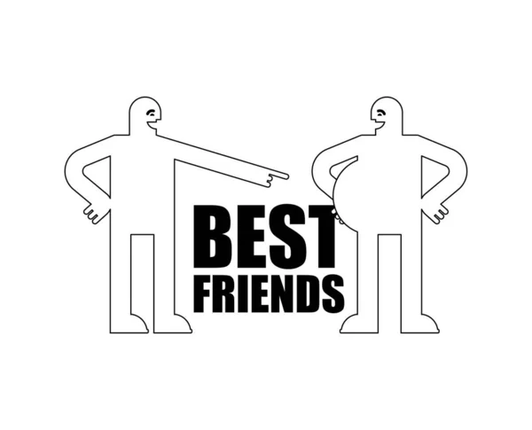 Καλύτεροι Φίλοι Φιλικό Αστείο Δύο Χοντροί Άντρες Γελούν Και Δείχνουν — Διανυσματικό Αρχείο