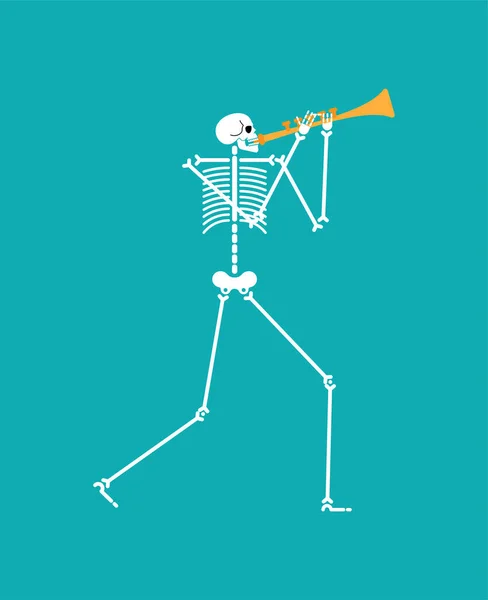 Skeletmusicus Met Fluit Dood Orkest Vectorillustratie — Stockvector