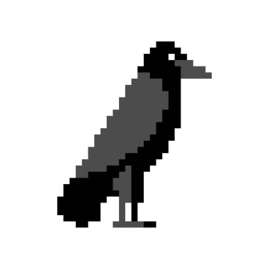 Pixel Art Black Raven izole edildi. pixelated Black Crow ölüm sembolü 8 bit