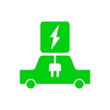Elektrikli araba tabelası için şarj ediliyor. Yeşil eko enerji sembolü.