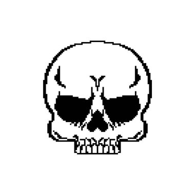 Piksel Sanat Kafatası Anatomik olarak izole edildi. 8 bitlik İskelet kafa. pixelated Vektör illüstrasyonu