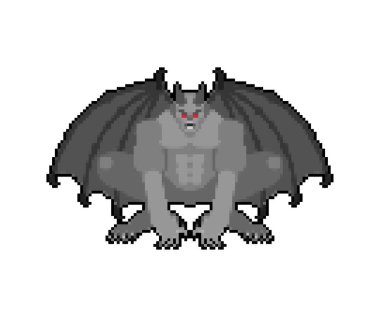 Gargoyle piksel sanatı izole edildi. 8 bit Stone şeytani karakteri, canavar. pixelated Fantastik mimari nesne.