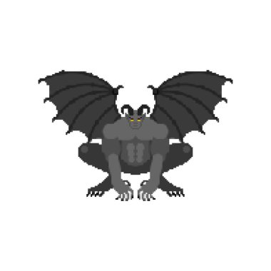 Gargoyle piksel sanatı izole edildi. 8 bit Stone şeytani karakteri, canavar. pixelated Fantastik mimari nesne.