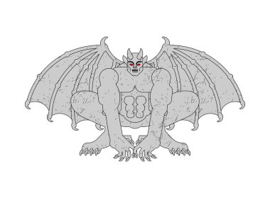 Gargoyle izole edildi. Taş gibi şeytani bir karakter, canavar. Fantastik mimari nesne.