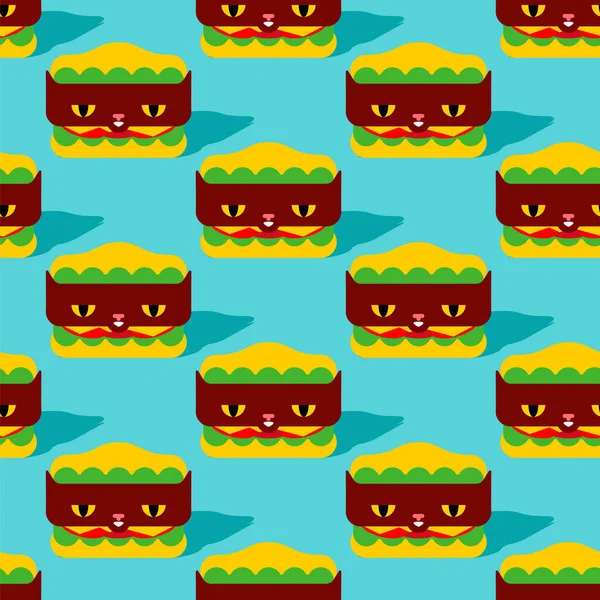 Burger Cat Cartoon Muster Nahtlos Hamburger Katzengeschichte — Stockvektor