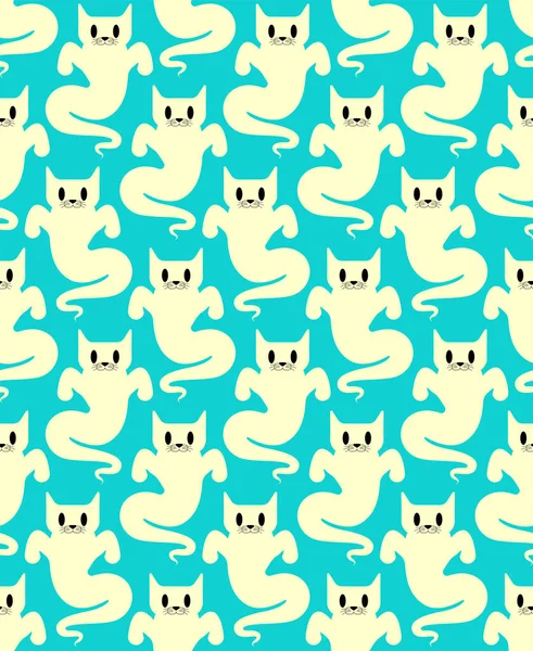 幽灵猫模式无缝 宠物惊吓卡通背景 矢量纹理 — 图库矢量图片