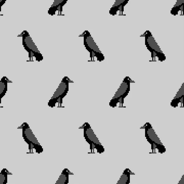 Піксельне Мистецтво Чорний Ворон Візерунок Безшовний Піксельний Чорний Ворон Символ — стоковий вектор