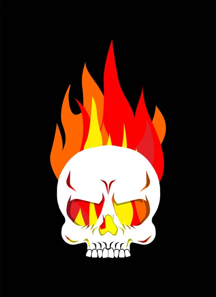 Огненный Череп Голова Скелета Горит Векторная Иллюстрация — стоковый вектор